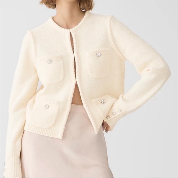J. Crew Odette Sweater Lady Jacket Jewel Button Cream Tan Women's Wool Alpaca S - Picture 1 of 13